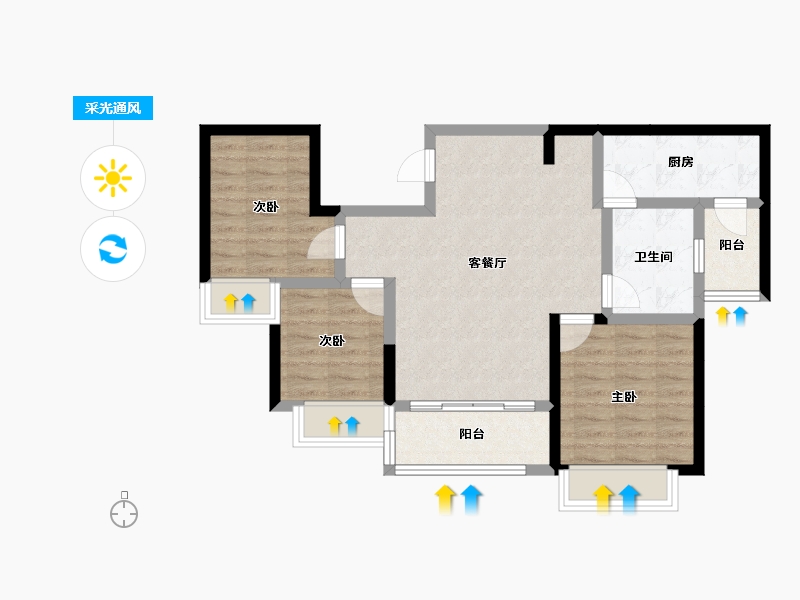 湖北省-十堰市-十堰恒大城·雲境-72.83-户型库-采光通风