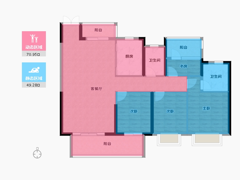 湖南省-邵阳市-邵阳湾田·望江府-108.32-户型库-动静分区