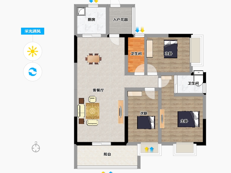 湖北省-咸宁市-璟湖世纪城-92.81-户型库-采光通风