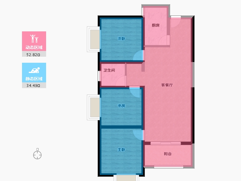 云南省-昆明市-金泰国际Ⅲ期名门-77.62-户型库-动静分区