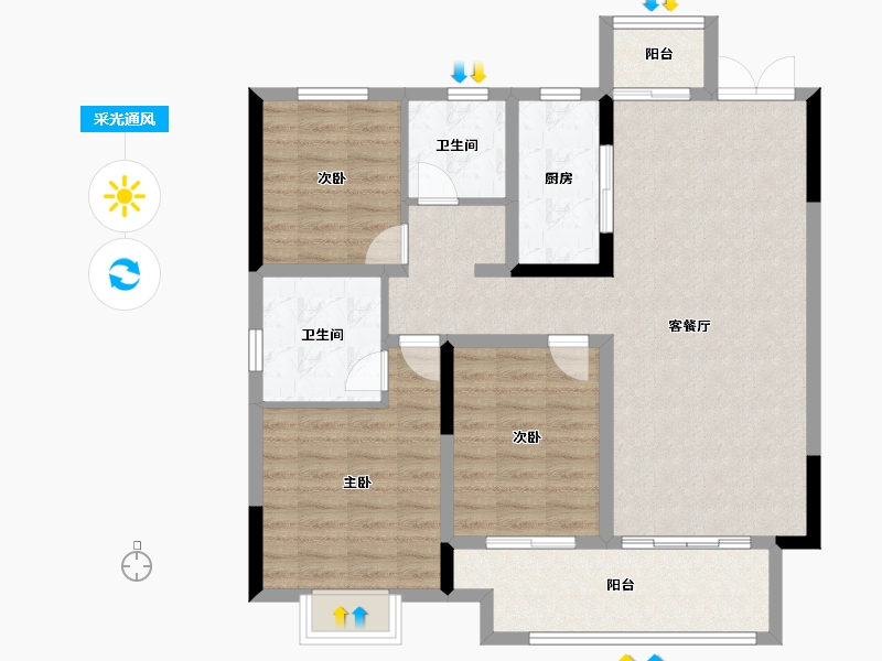 河南省-驻马店市-建业置地澜境-102.40-户型库-采光通风