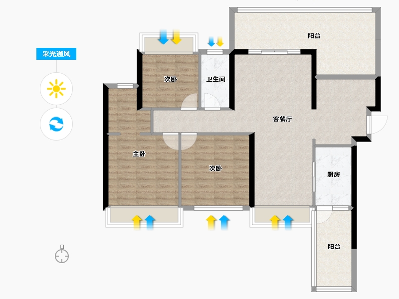 广东省-汕头市-颐景阳光锦府-109.51-户型库-采光通风