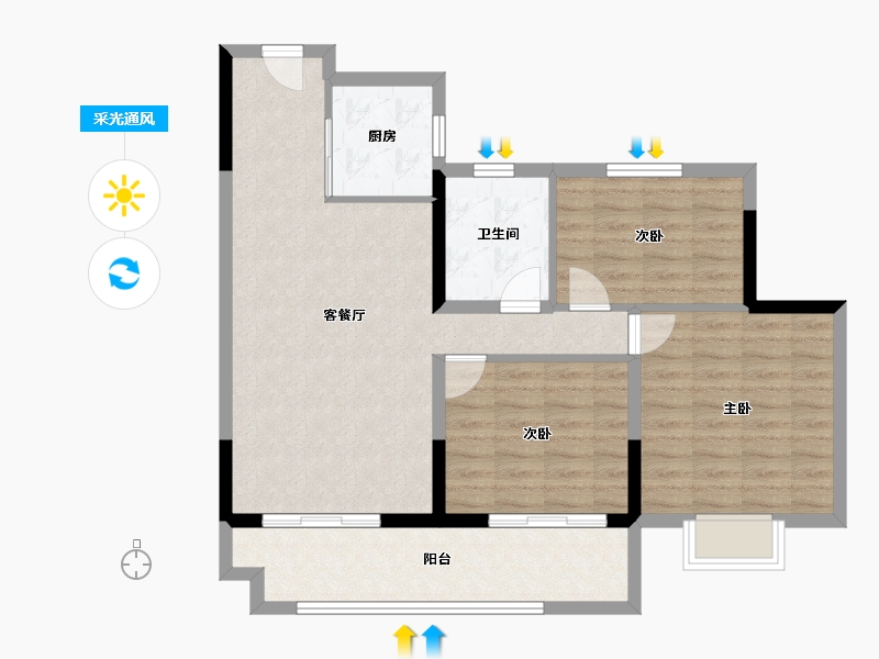 山东省-枣庄市-碧桂园鹏泰映月台二期-87.64-户型库-采光通风