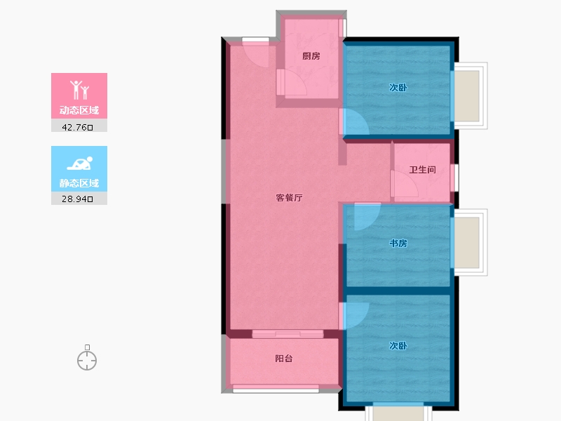 云南省-昆明市-金泰国际Ⅲ期名门-63.11-户型库-动静分区