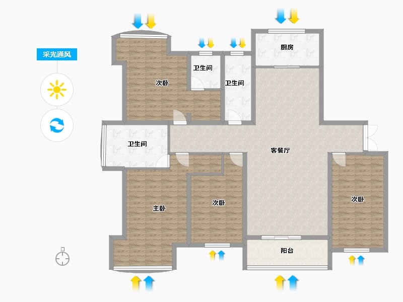 山西省-运城市-金鑫·滨湖一号-164.63-户型库-采光通风