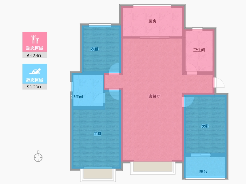 甘肃省-平凉市-新河湾B区-105.90-户型库-动静分区