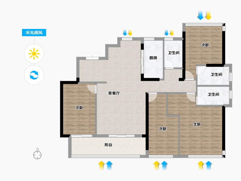 福建省-福州市-中茵天俊玖珑台-124.00-户型库-采光通风