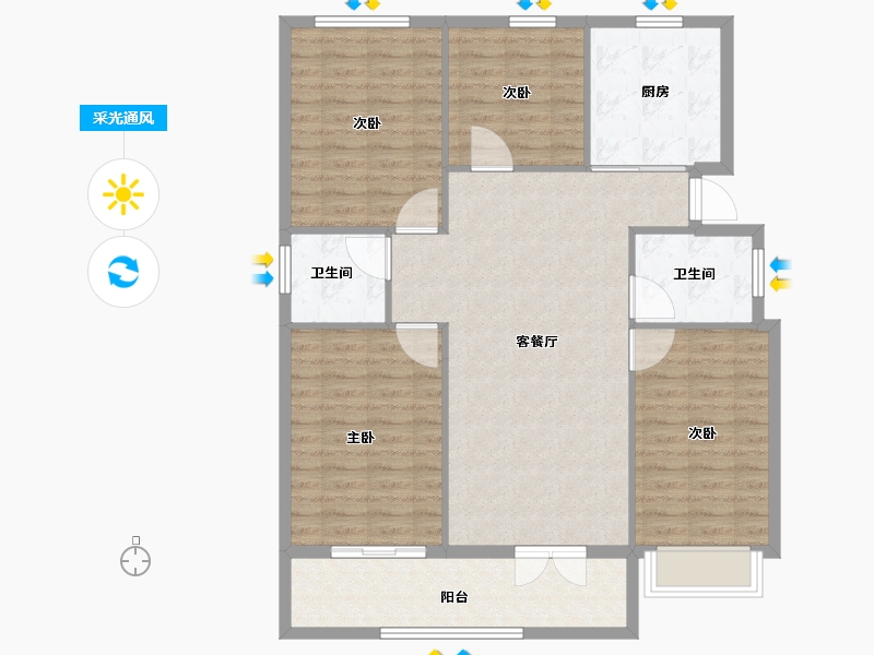 山东省-潍坊市-邦泰天璞-110.80-户型库-采光通风