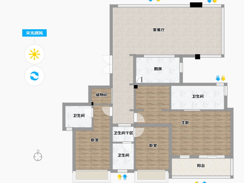 浙江省-温州市-万科翡翠心湖.-136.00-户型库-采光通风