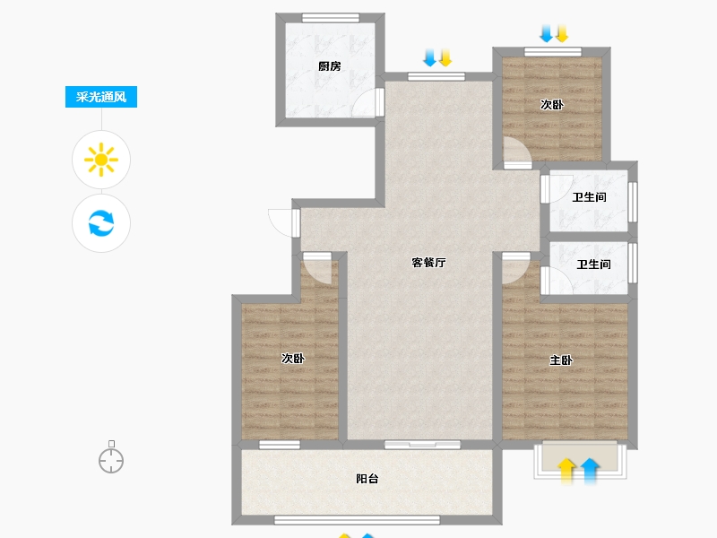 山东省-潍坊市-中晨壹号院-105.34-户型库-采光通风