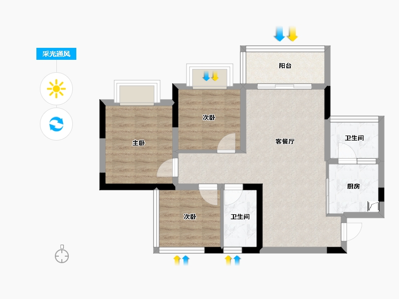 四川省-内江市-邦泰·大学城1号-66.01-户型库-采光通风