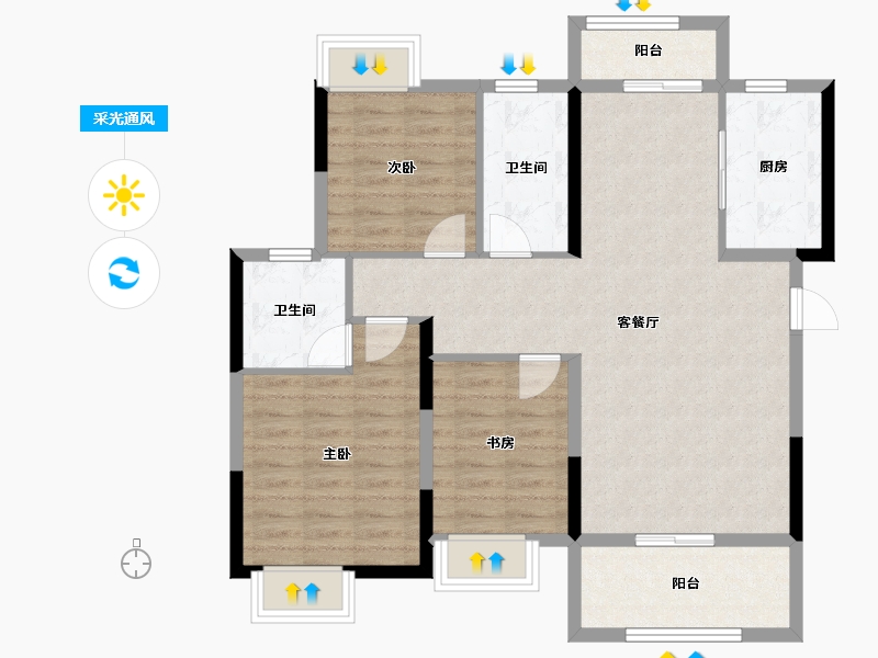 湖北省-荆州市-松滋博森翰林城-90.39-户型库-采光通风