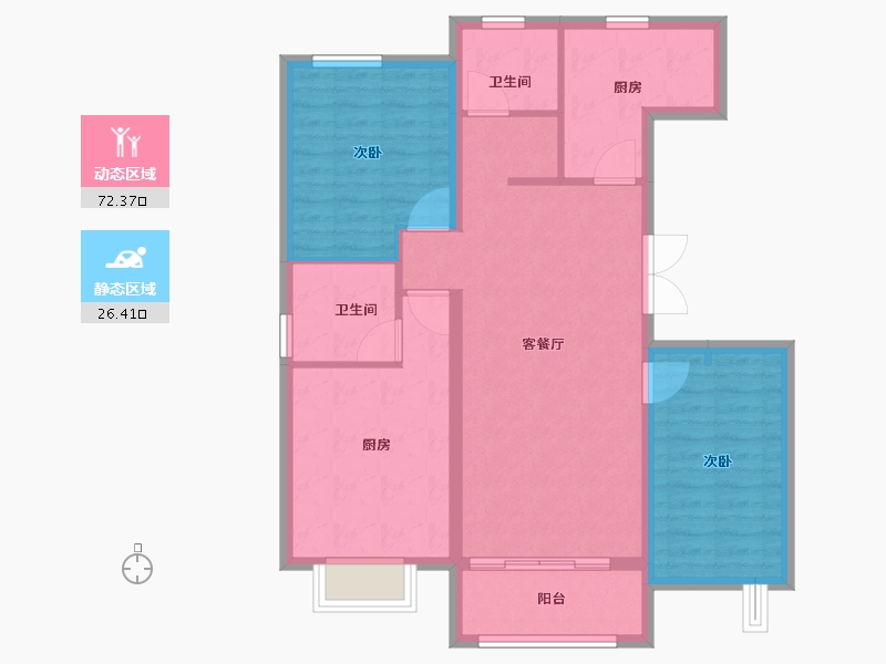 河北省-秦皇岛市-那畔雲起墅-88.80-户型库-动静分区