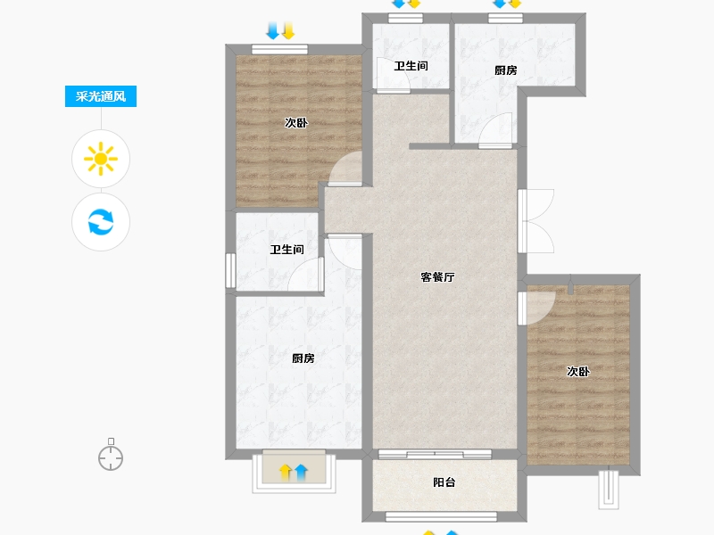 河北省-秦皇岛市-那畔雲起墅-88.80-户型库-采光通风