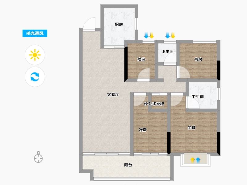 安徽省-宿州市-万成·桂花园-102.40-户型库-采光通风