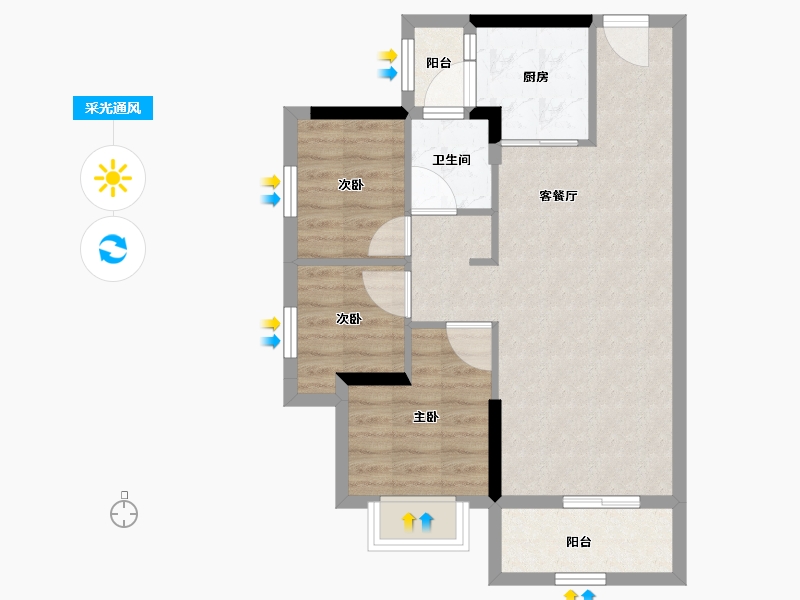 广东省-肇庆市-四会碧桂园明珠花园-62.88-户型库-采光通风