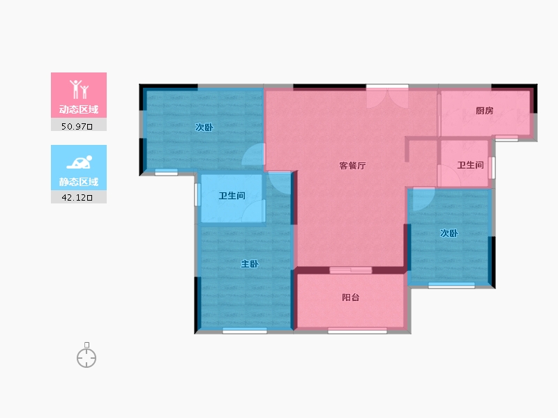 湖北省-咸宁市-鹏成新都汇-83.93-户型库-动静分区