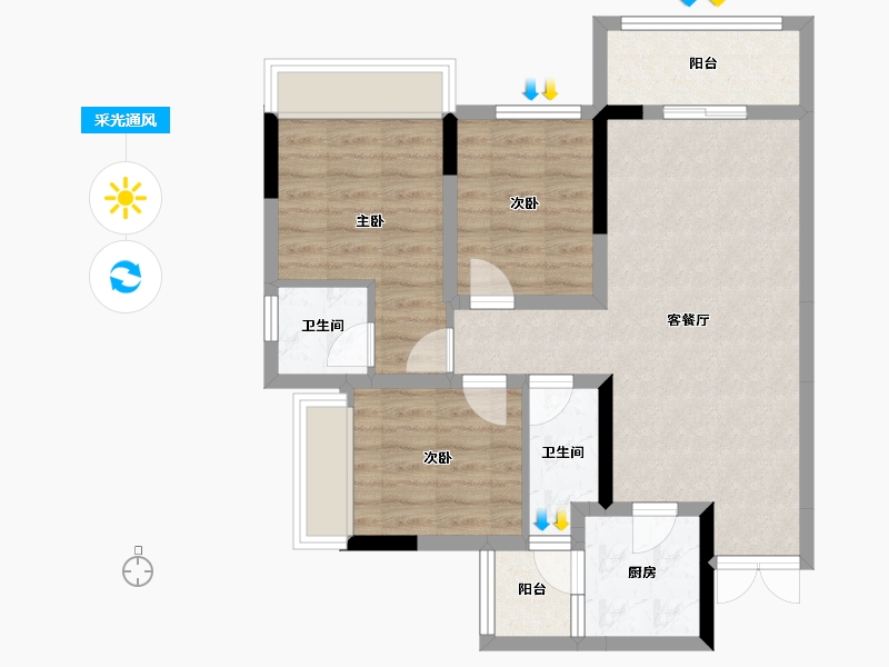 四川省-攀枝花市-龙信·澜公馆-73.40-户型库-采光通风