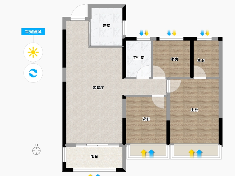 河南省-濮阳市-瑞璞澜亭叙-83.20-户型库-采光通风