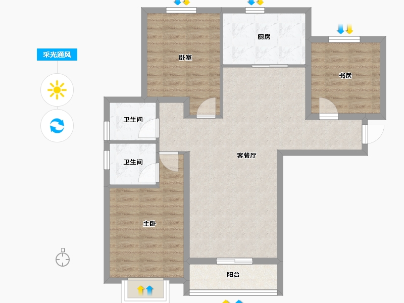 河北省-廊坊市-万润·北京运河湾-86.74-户型库-采光通风