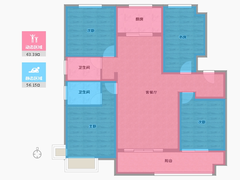 安徽省-滁州市-凤阳华地公馆-106.96-户型库-动静分区