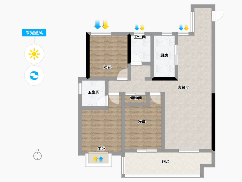 安徽省-宿州市-万成·桂花园-87.45-户型库-采光通风