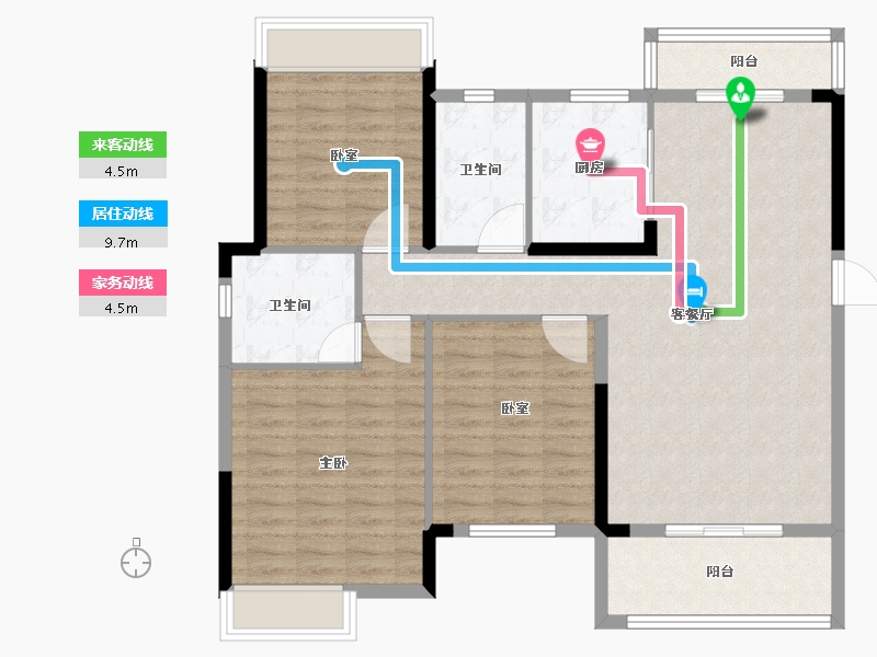 湖北省-荆州市-九坤锦沙澜台-107.20-户型库-动静线