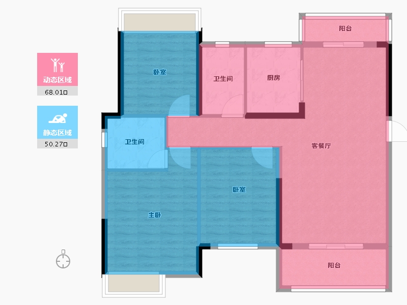 湖北省-荆州市-九坤锦沙澜台-107.20-户型库-动静分区