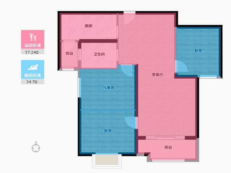 陕西省-渭南市-添康富士城-82.40-户型库-动静分区