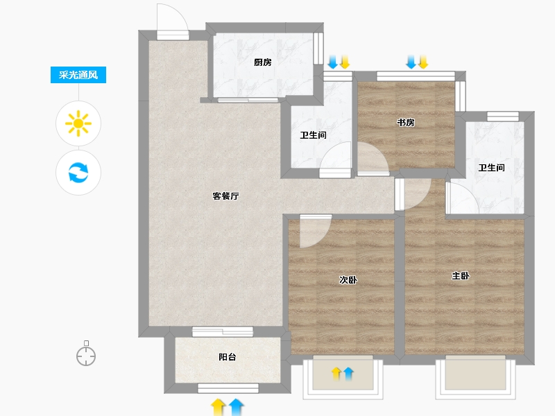 浙江省-嘉兴市-中天钱塘玥-62.79-户型库-采光通风