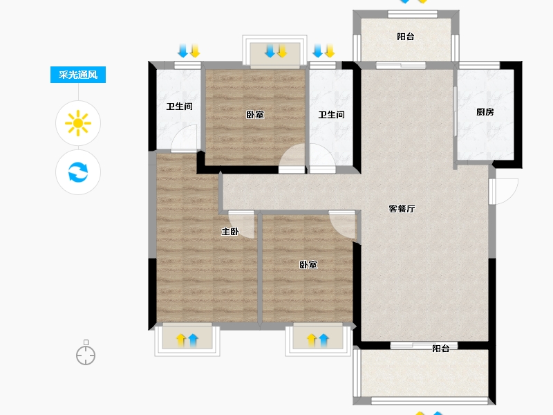 湖北省-咸宁市-三胜御府-96.00-户型库-采光通风