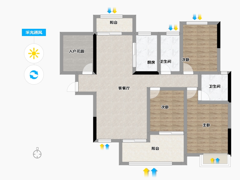 湖北省-荆州市-白云城青峯水岸-103.34-户型库-采光通风