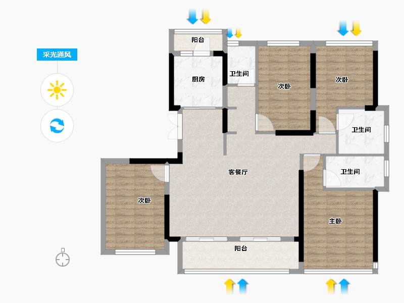 福建省-福州市-中茵天俊玖珑台-124.00-户型库-采光通风