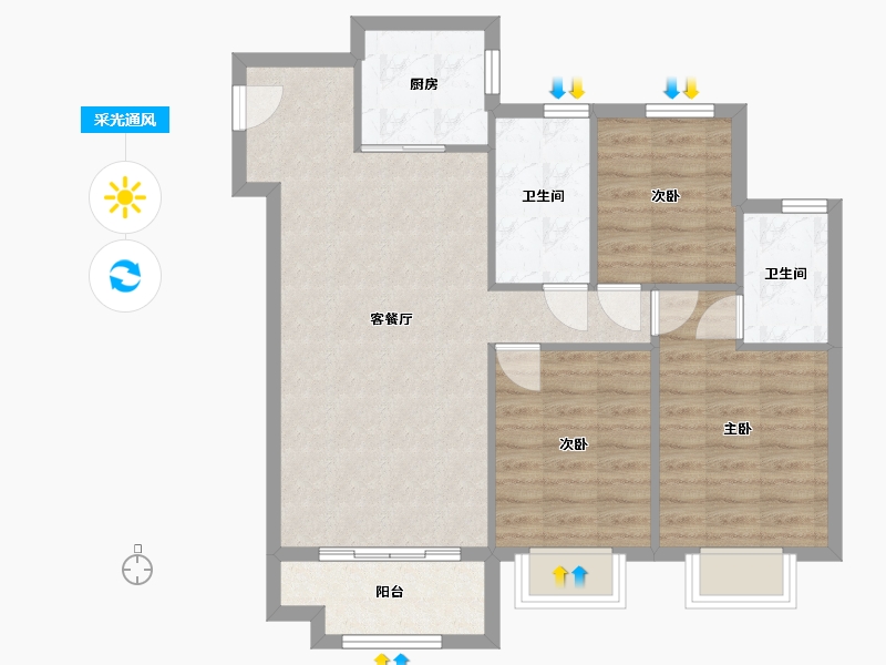 天津-天津市-雅居乐·御宾府·雅玥-86.00-户型库-采光通风