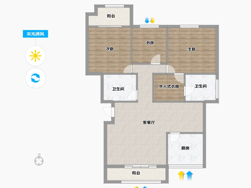 山东省-烟台市-半岛龙庭四期-103.69-户型库-采光通风