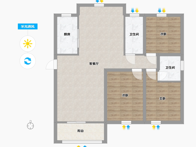 江苏省-苏州市-文溪花苑-67.24-户型库-采光通风