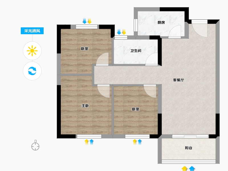 福建省-莆田市-正荣白棠云麓玺樾-68.45-户型库-采光通风