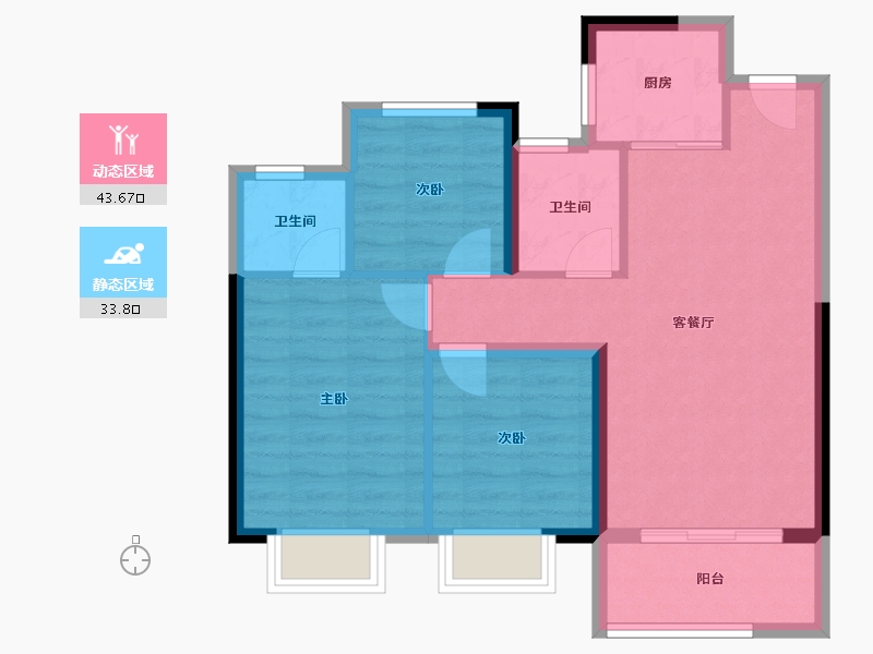 福建省-漳州市-融信鹭西郡澜天小区-69.34-户型库-动静分区