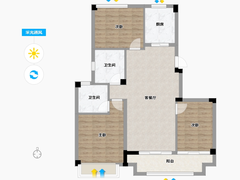 浙江省-金华市-商城朝阳万象-84.80-户型库-采光通风