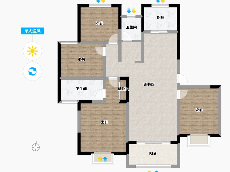 山东省-菏泽市-龙郡华府-120.01-户型库-采光通风