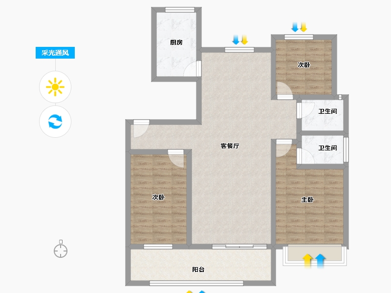 山东省-潍坊市-中晨壹号院-103.34-户型库-采光通风