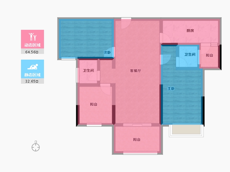 湖北省-荆州市-白云城青峯水岸-85.53-户型库-动静分区