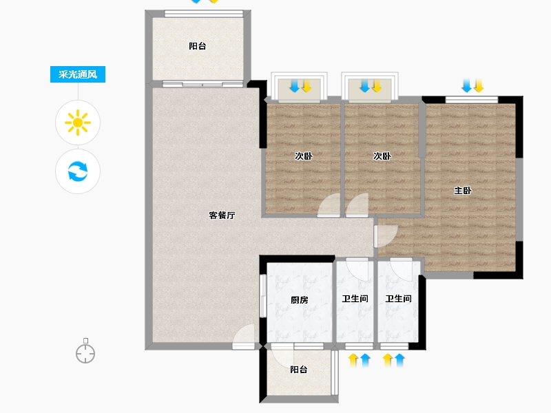 广东省-清远市-翔隆·七色城邦-107.23-户型库-采光通风