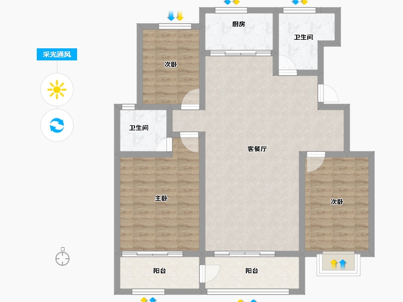 山东省-烟台市-泰和家苑-102.30-户型库-采光通风