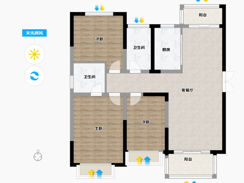 河南省-郑州市-海龙·昊坤苑-103.20-户型库-采光通风