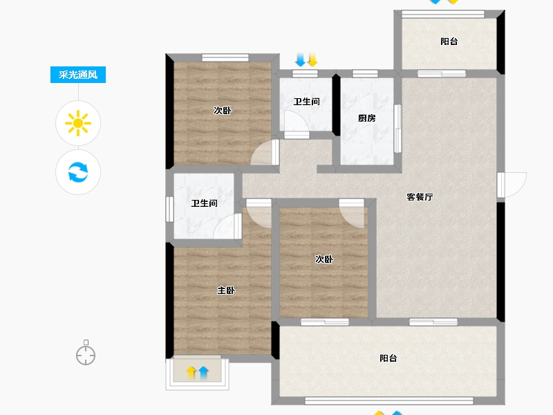 湖北省-荆门市-众和月湖壹品-94.96-户型库-采光通风