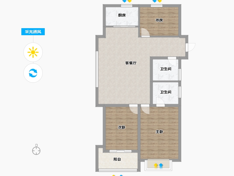 山东省-菏泽市-鑫源麗水城-96.06-户型库-采光通风