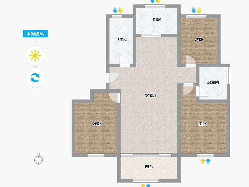 山东省-济宁市-水岸雅居-104.85-户型库-采光通风