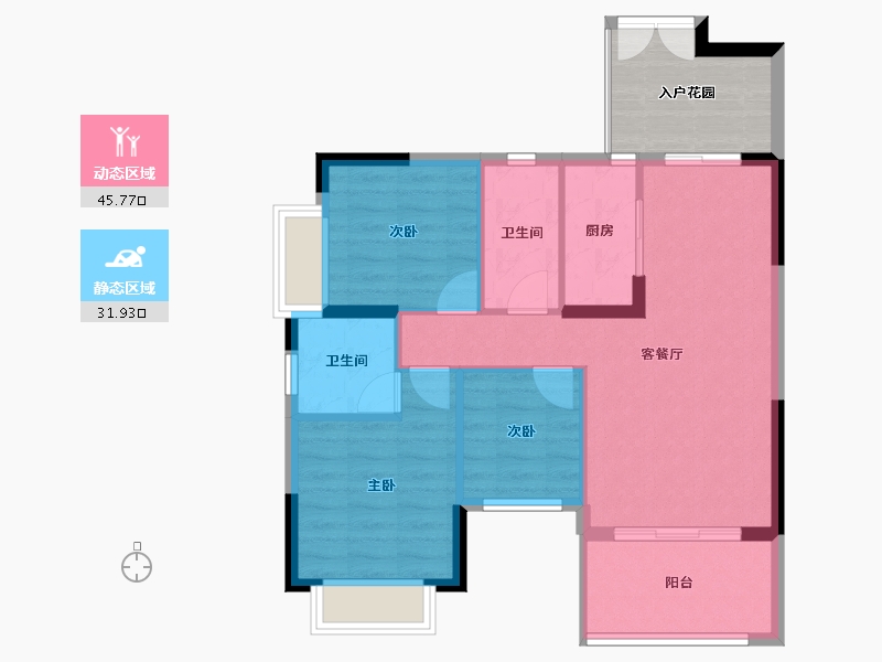 广东省-江门市-蓬江玉圭园-77.28-户型库-动静分区