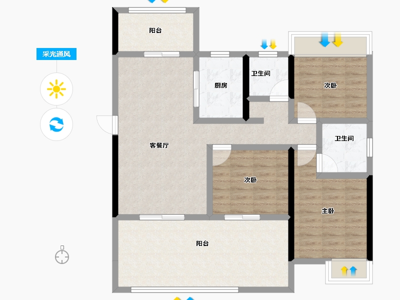 湖北省-荆门市-众和月湖壹品-95.54-户型库-采光通风